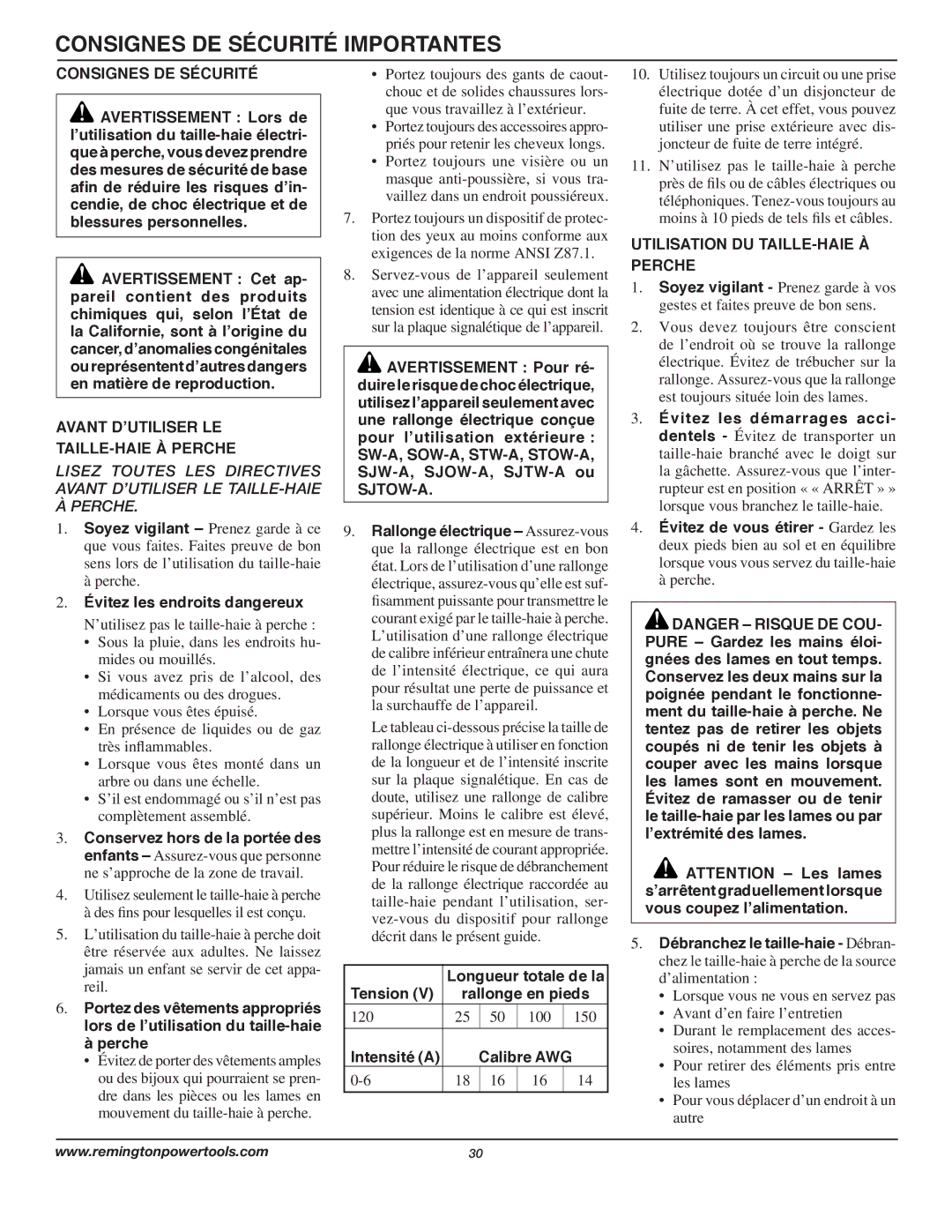 Remington AT3017B owner manual Consignes DE Sécurité Importantes, Avant D’UTILISER LE TAILLE-HAIE À Perche 