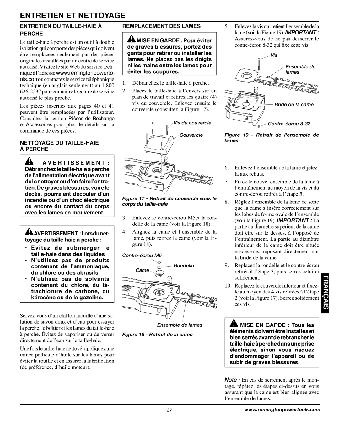 Remington AT3017B owner manual Entretien ET Nettoyage, Entretien DU TAILLE-HAIE À Perche 