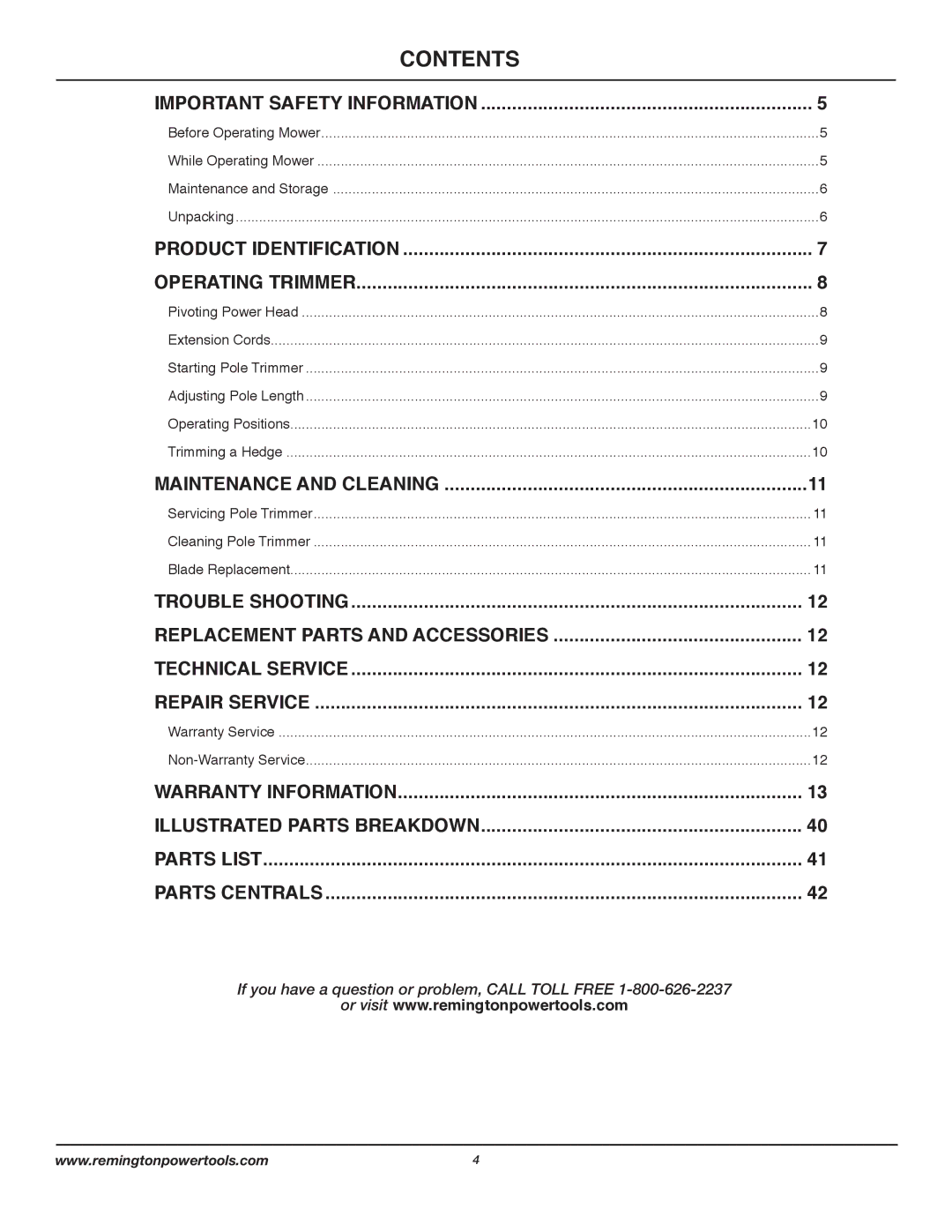 Remington AT3017B owner manual Contents 