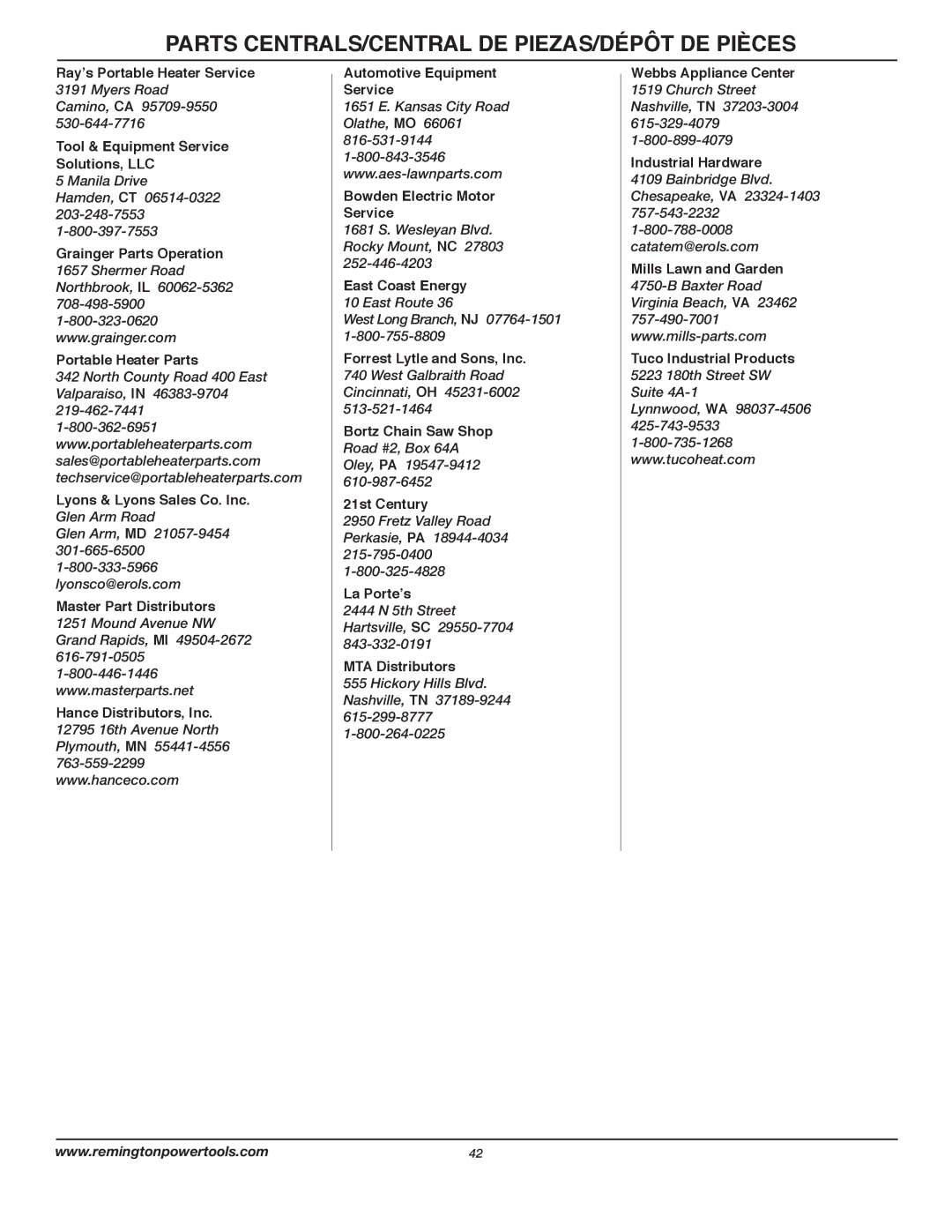 Remington AT3017B owner manual Parts CENTRALS/CENTRAL DE PIEZAS/DÉPÔT DE Pièces 