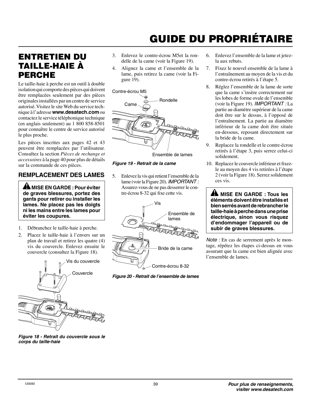 Remington AT3017BCA owner manual Entretien DU TAILLE-HAIE À Perche, Remplacement DES Lames 