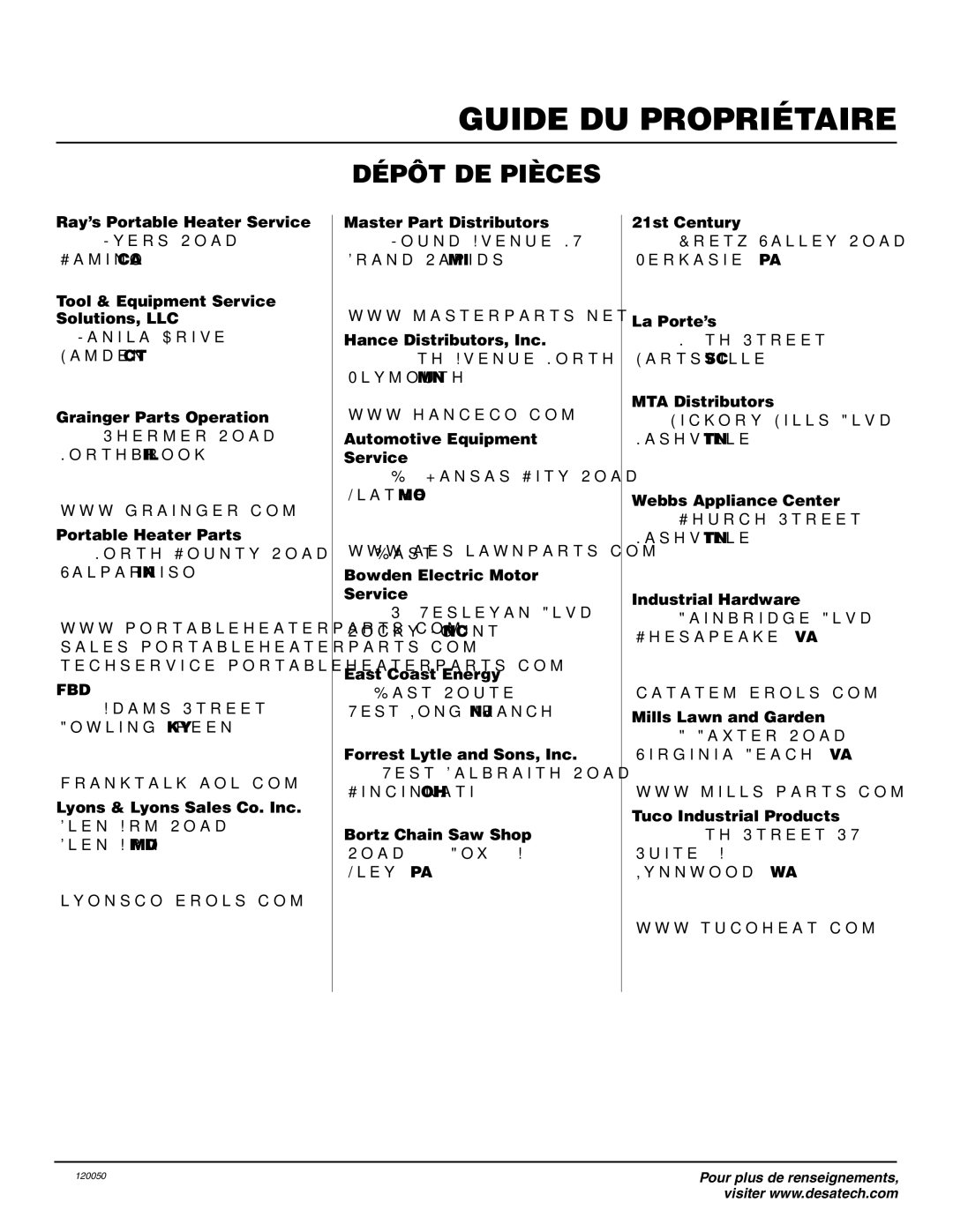 Remington AT3017BCA owner manual Dépôt DE Pièces, Ray’s Portable Heater Service 