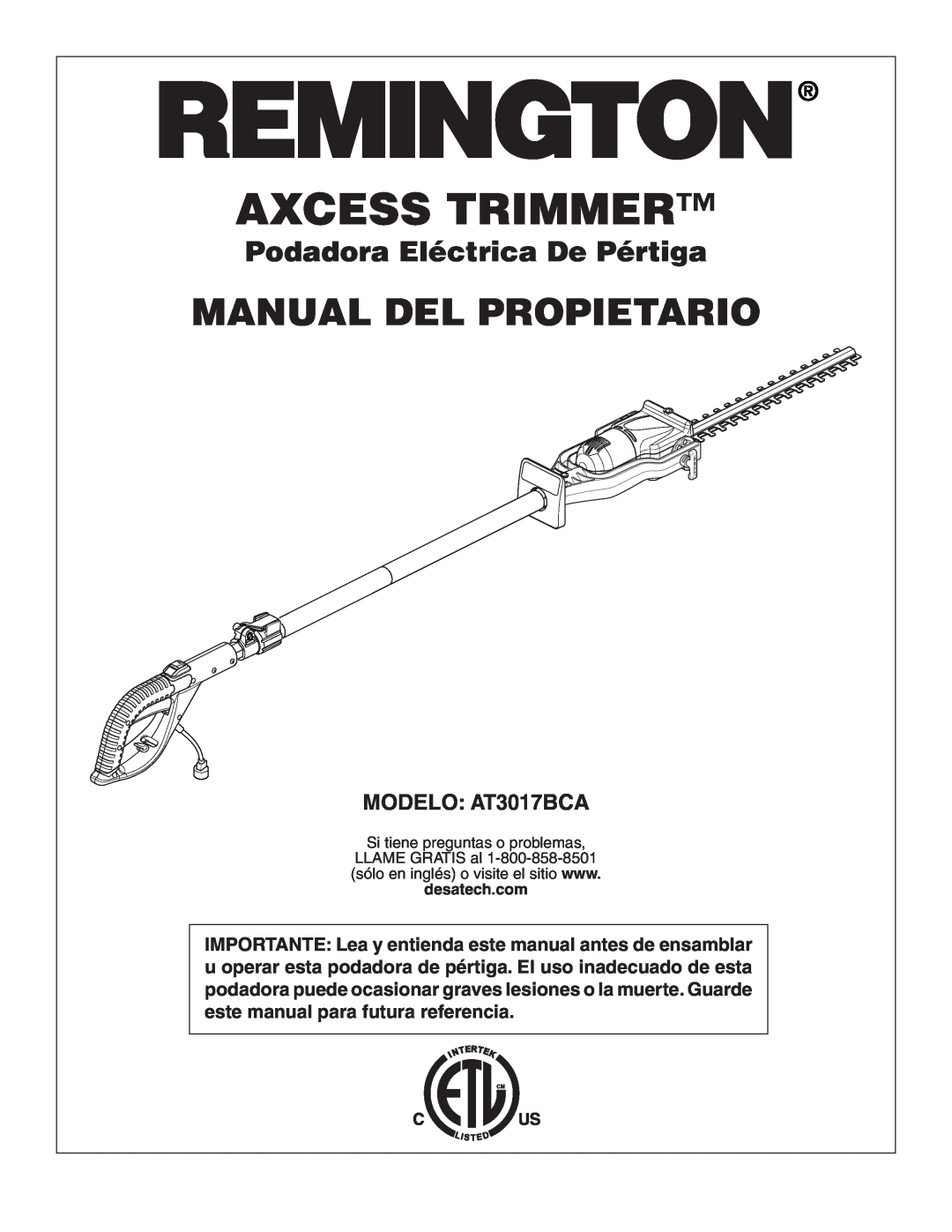 Remington owner manual Manual Del Propietario, Podadora Eléctrica De Pértiga, MODELO AT3017BCA, Axcess Trimmer 