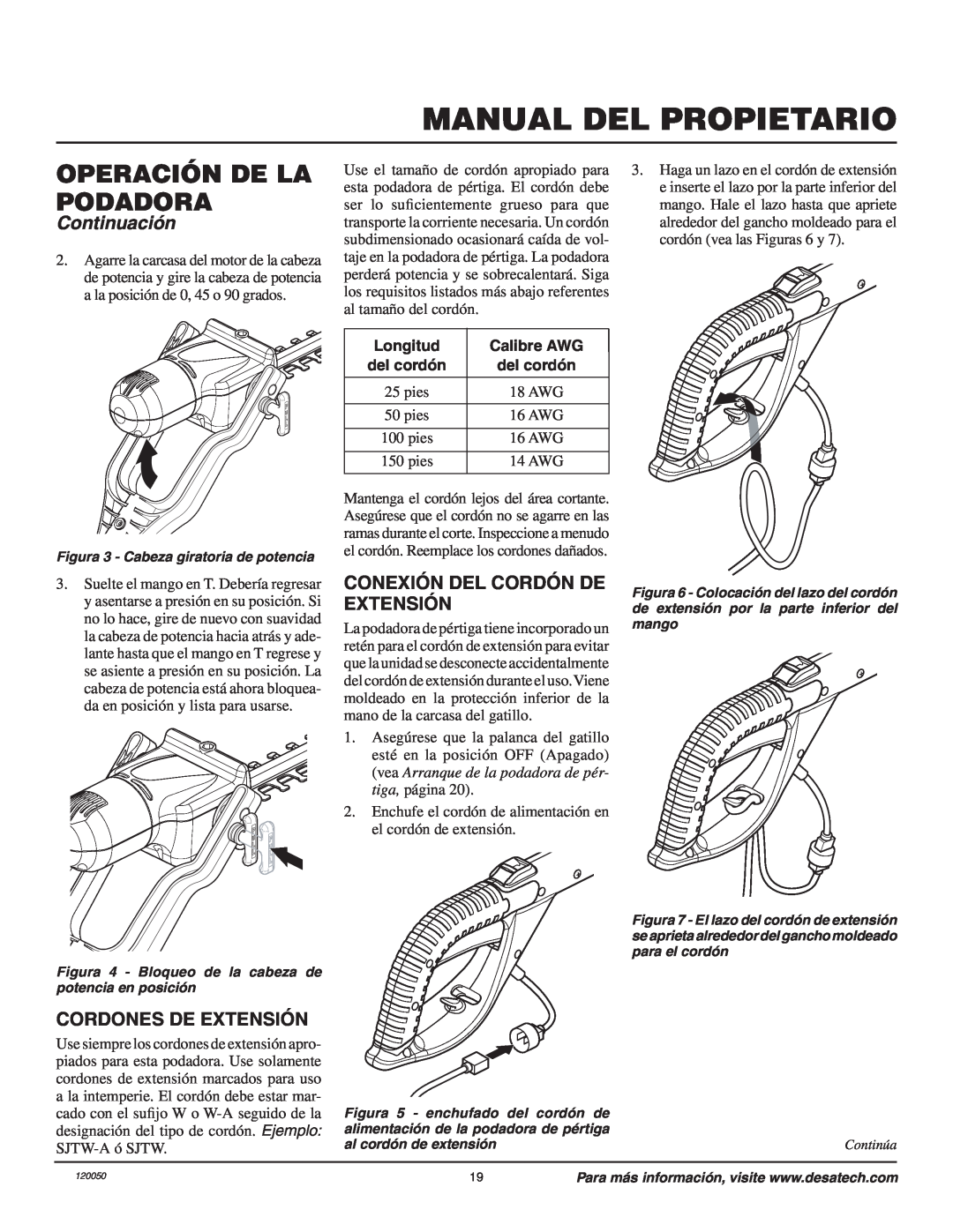 Remington AT3017BCA Manual Del Propietario, Operación De La Podadora, Continuación, Conexión Del Cordón De Extensión 
