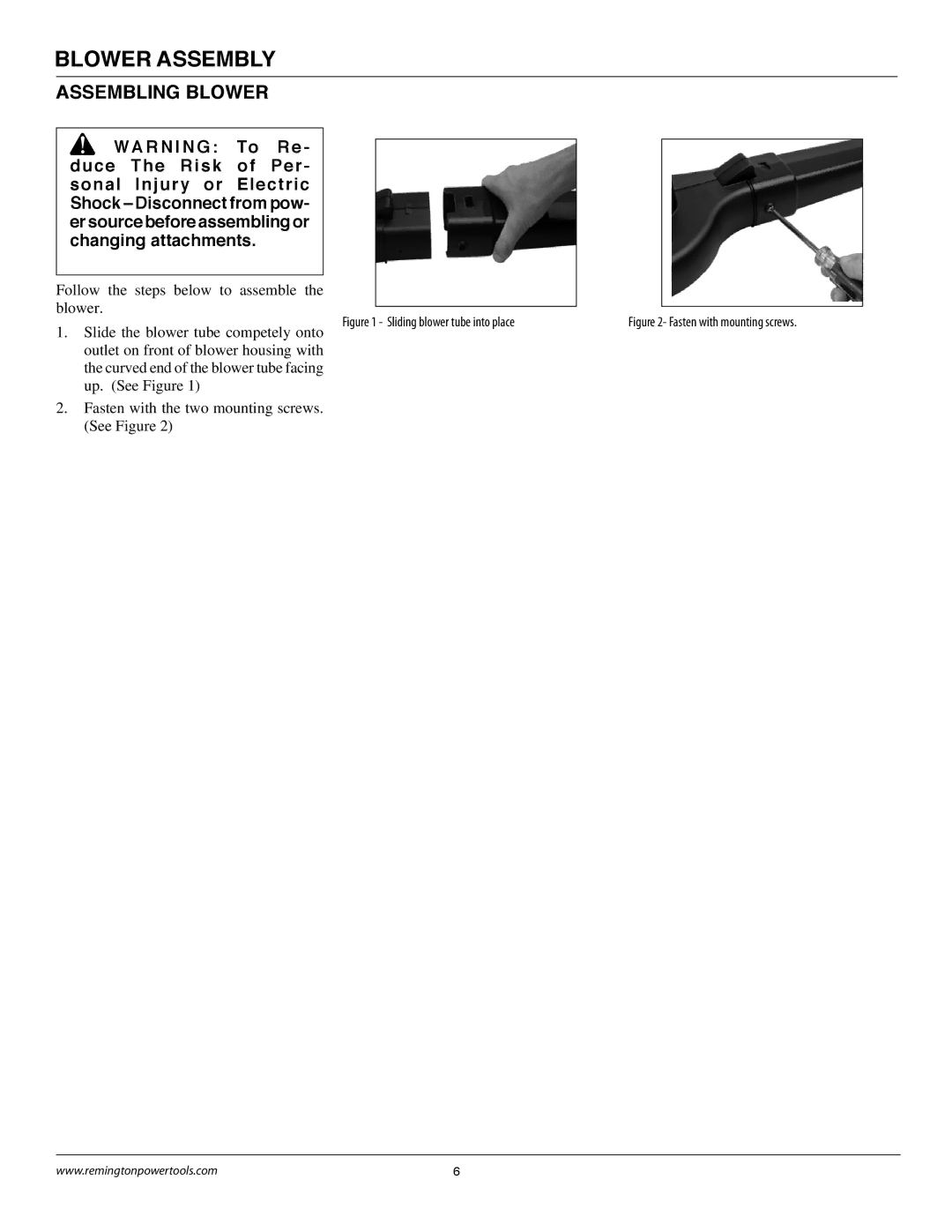 Remington B75150A owner manual Blower Assembly, Assembling Blower 