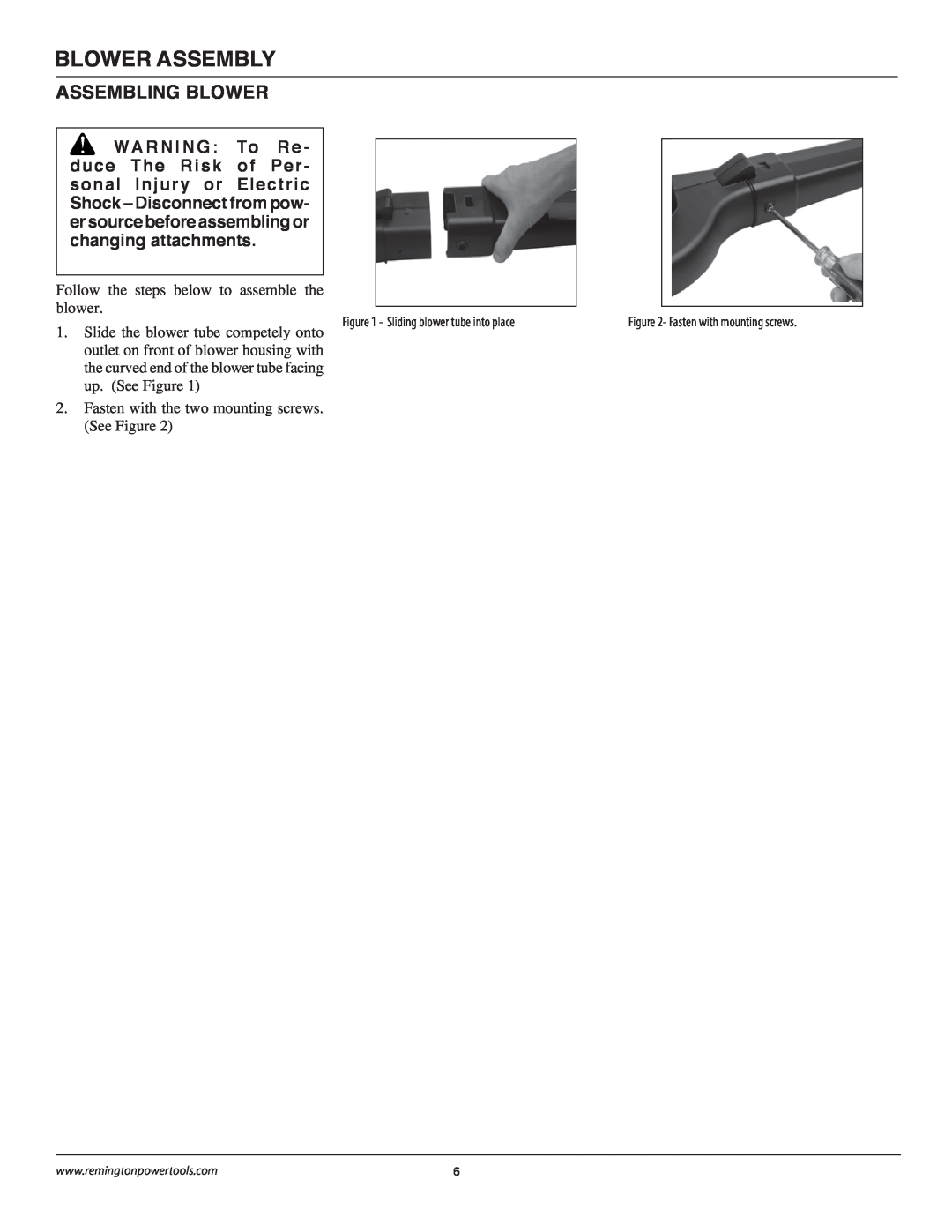 Remington B75150A owner manual Blower Assembly, Assembling Blower 