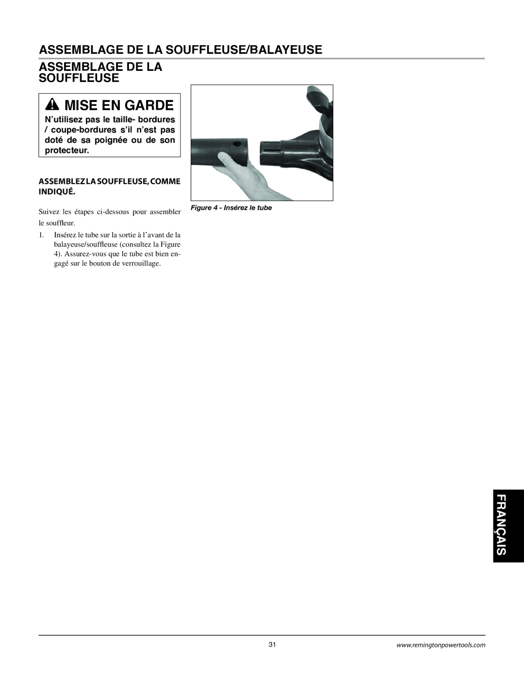 Remington BB18125A owner manual Fpo, ASSEMBLEZLASOUFFLEUSE,COMME Indiqué 