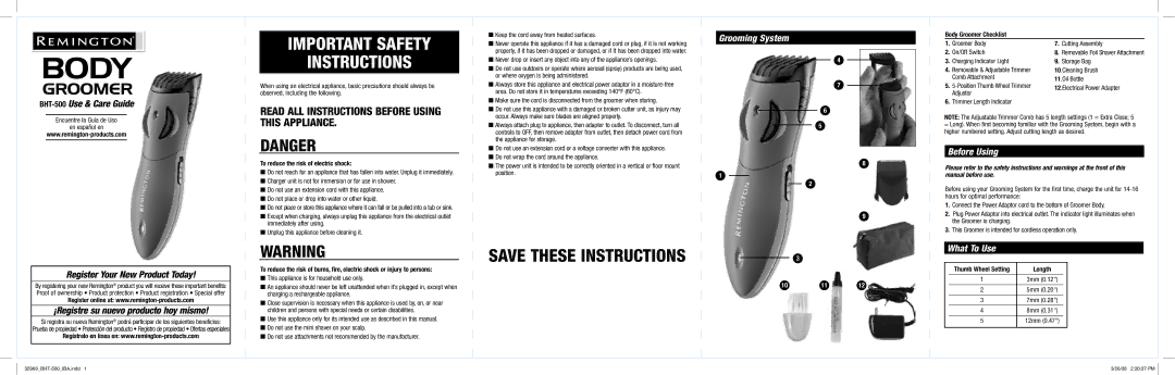 Remington BHT-500 important safety instructions Grooming System, Before Using, What To Use 