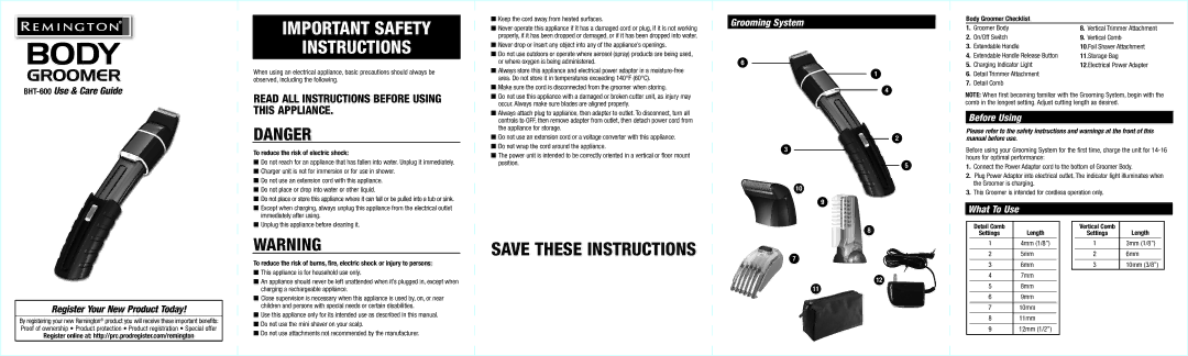 Remington BHT-600 important safety instructions Grooming System, Before Using, What To Use 