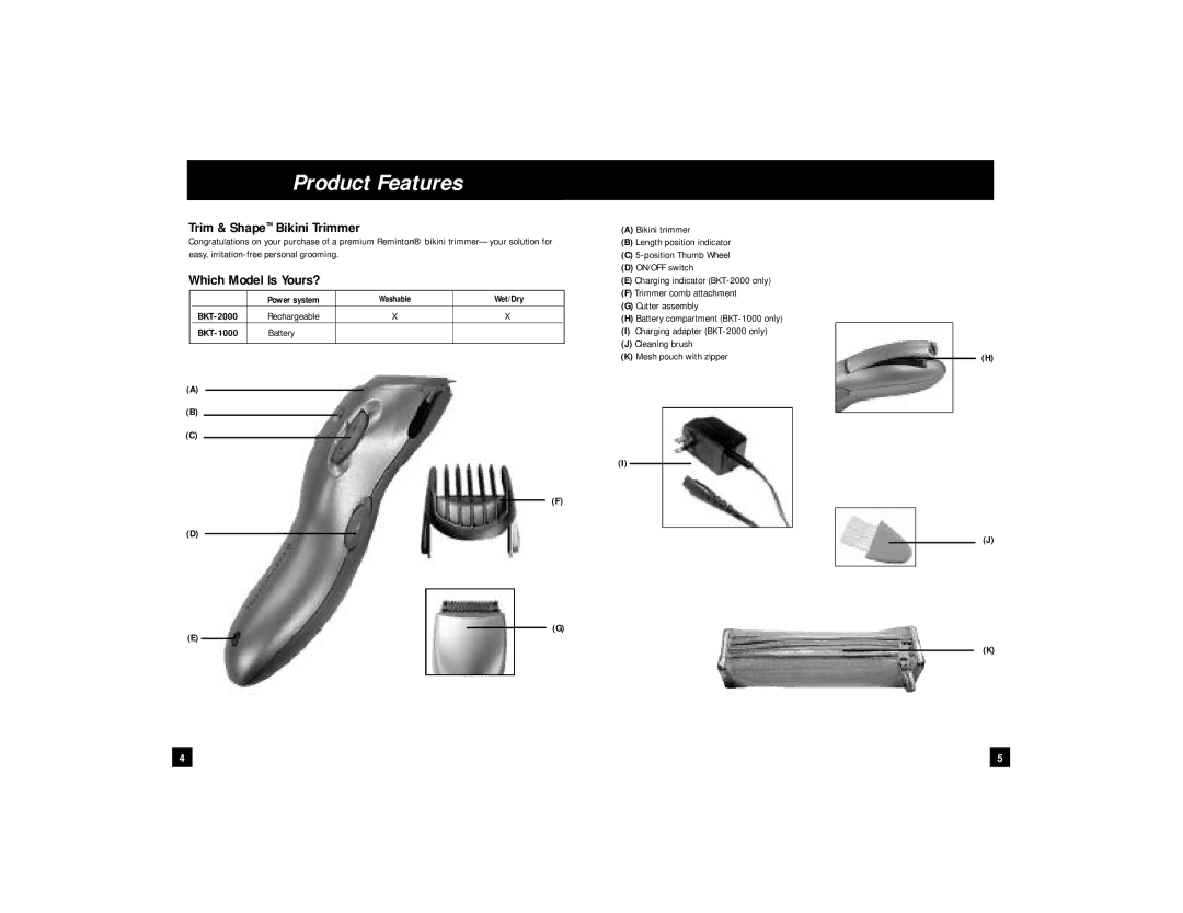 Remington BKT-1000, BKT-2000 manual Product Features, Trim & Shape Bikini Trimmer, Which Model Is Yours? 