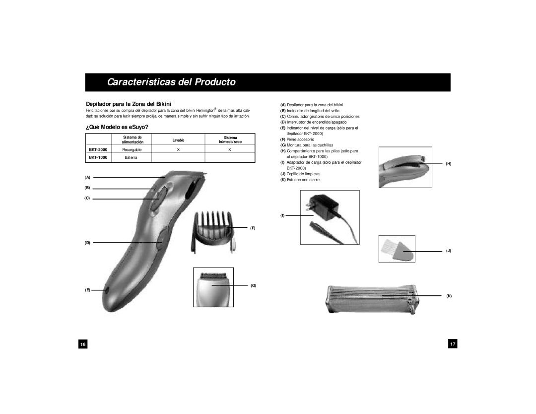 Remington BKT-1000, BKT-2000 manual Características del Producto, Depilador para la Zona del Bikini, ¿Qué Modelo es eSuyo? 