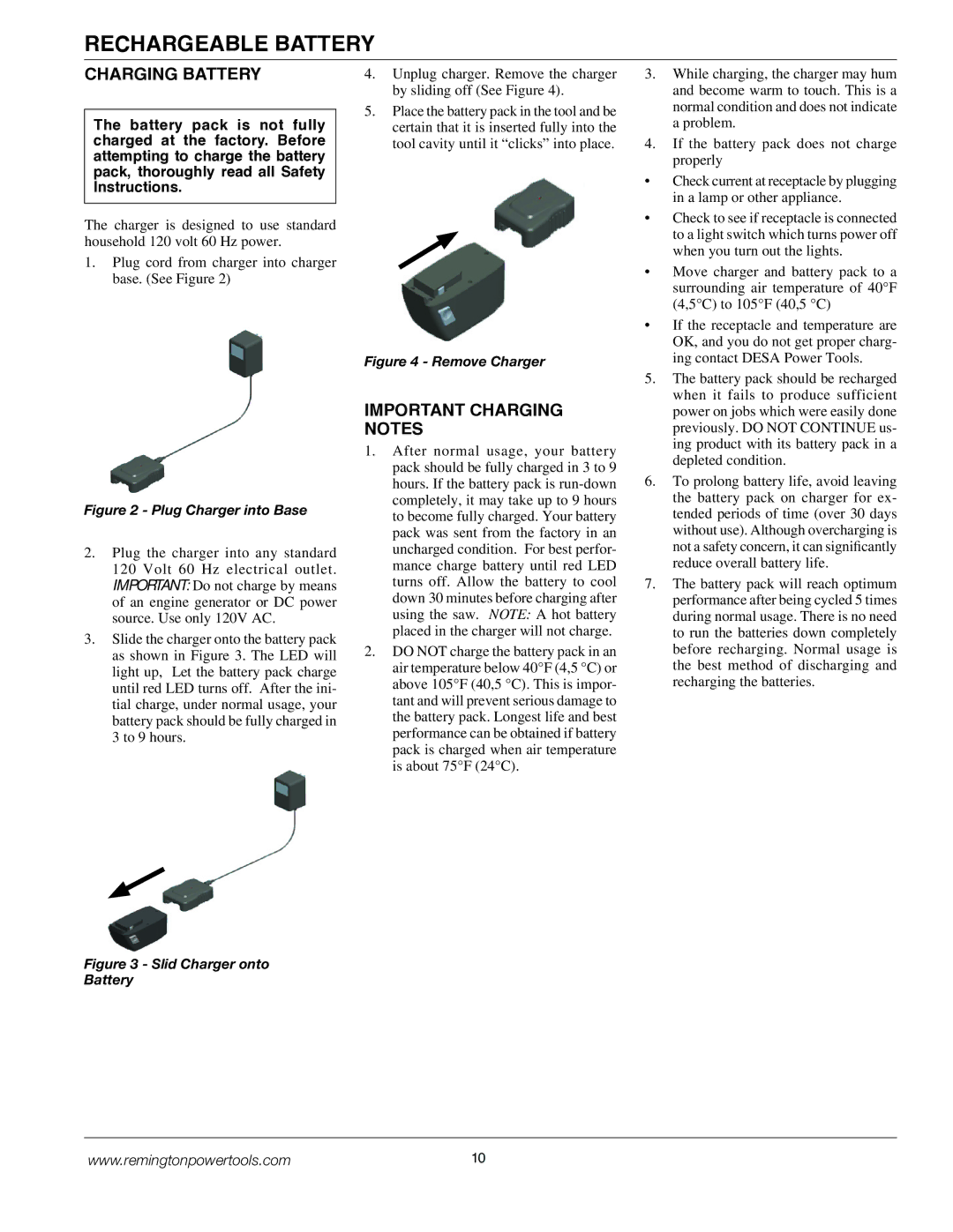 Remington BPS188A, BS188A owner manual Charging Battery, Important Charging Notes 