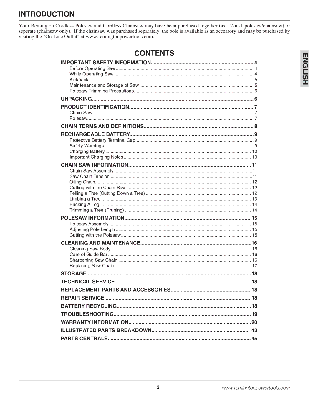 Remington BS188A, BPS188A owner manual Introduction Contents, English 