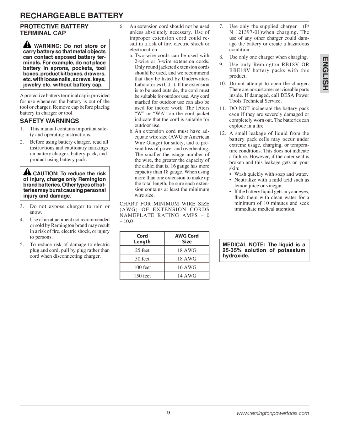 Remington BS188A, BPS188A owner manual Rechargeable Battery, Safety Warnings, 10.0 