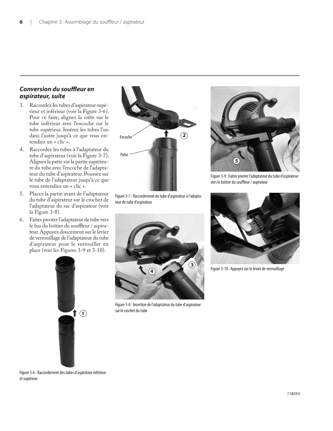 Remington BV12199A owner manual Conversion du souﬄeur en aspirateur, suite, Chapitre 3 Assemblage du souﬄeur / aspirateur 