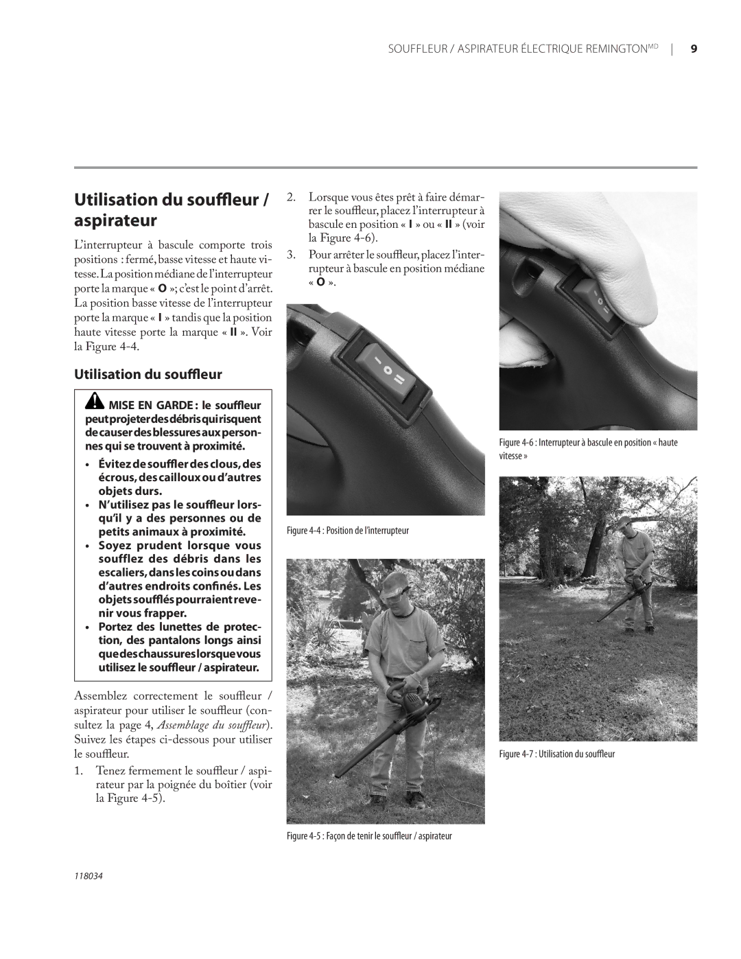 Remington BV12199A owner manual Utilisation du souﬄeur / aspirateur 