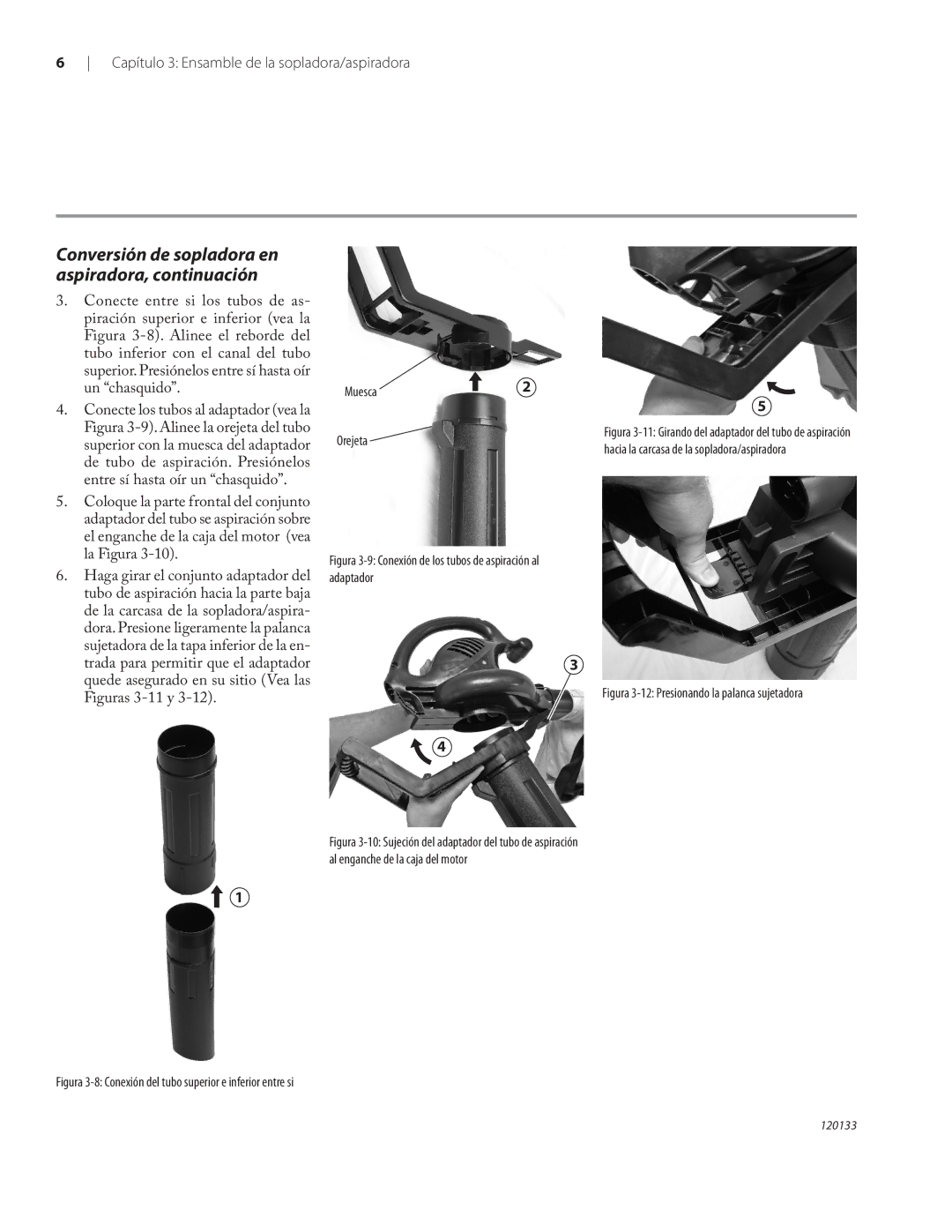 Remington BV12200A, BV1220DAT owner manual Conversión de sopladora en aspiradora, continuación 