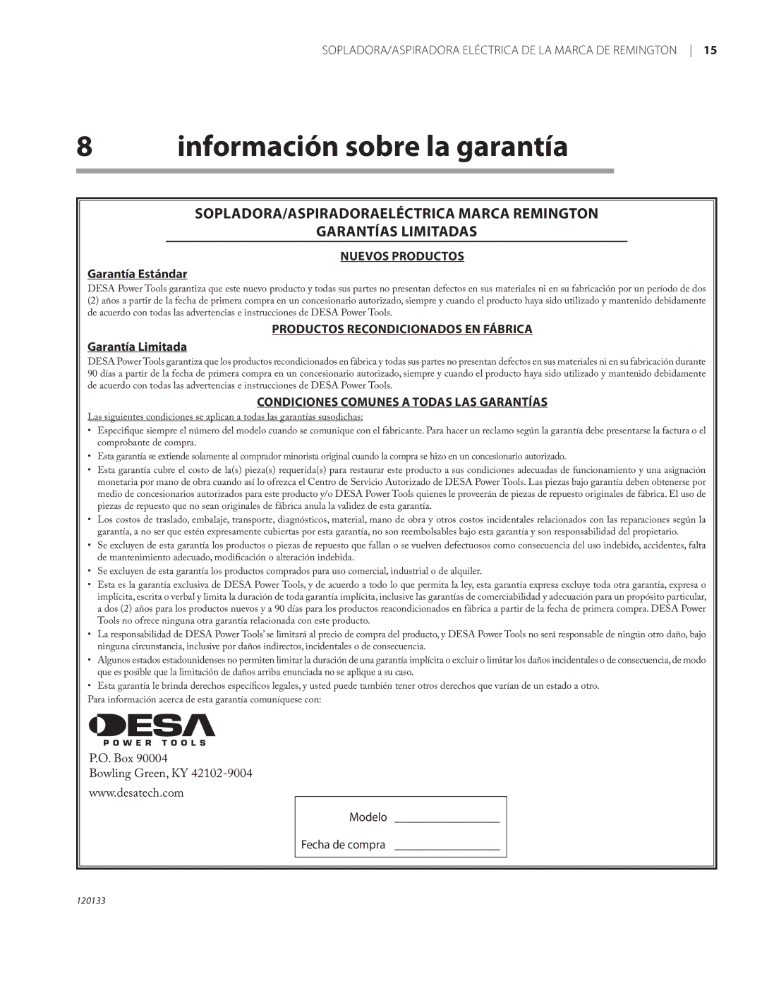 Remington BV12200A, BV1220DAT owner manual Información sobre la garantía, Nuevos Productos 