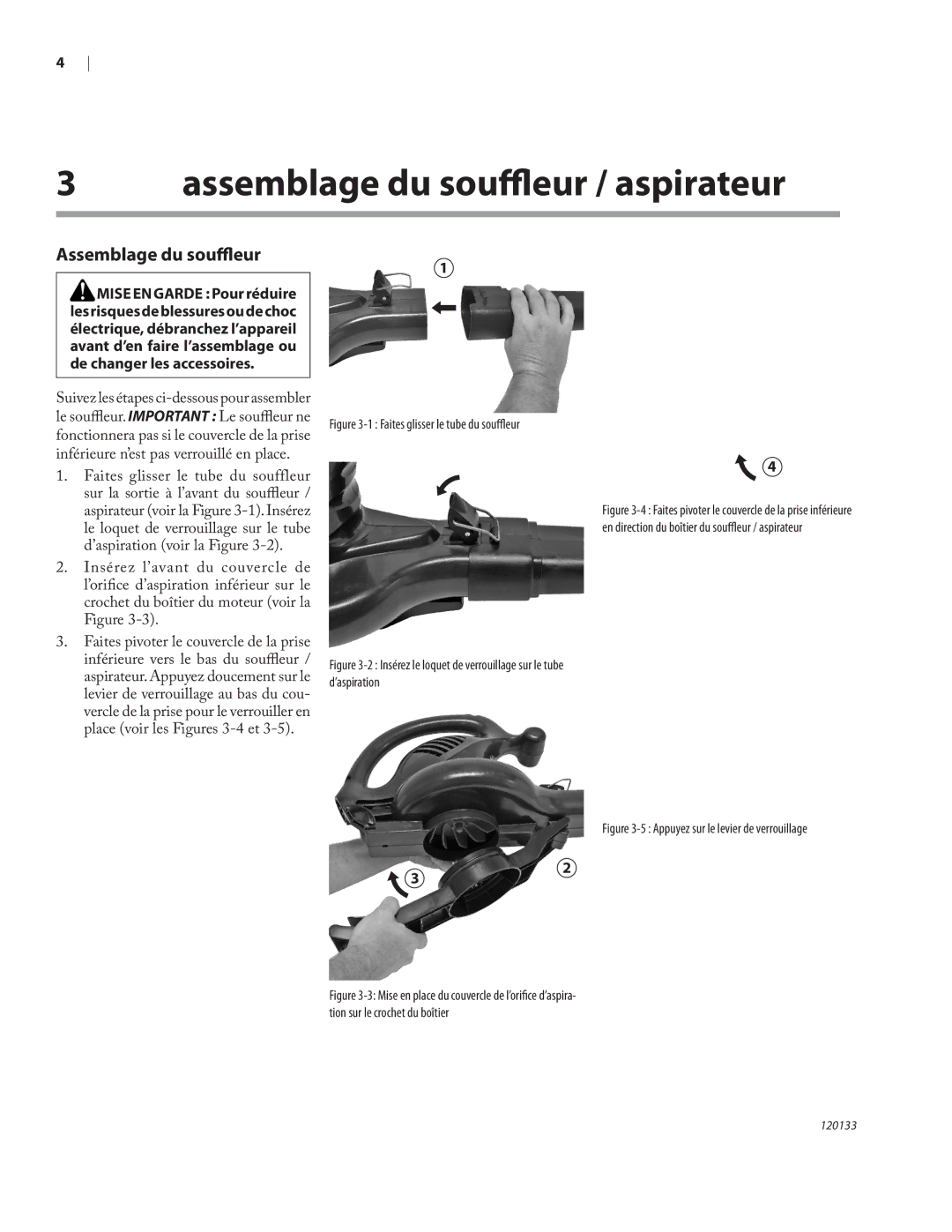 Remington BV12200A, BV1220DAT owner manual Assemblage du souffleur / aspirateur 