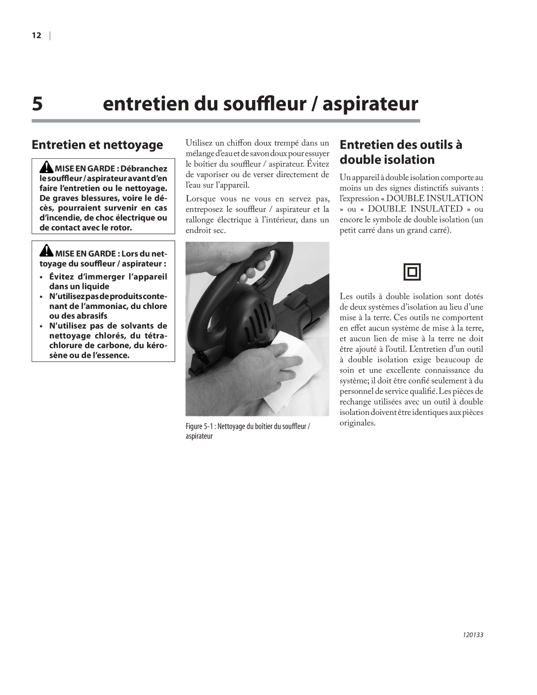 Remington BV12200A, BV1220DAT owner manual Entretien du souffleur / aspirateur, Entretien et nettoyage 