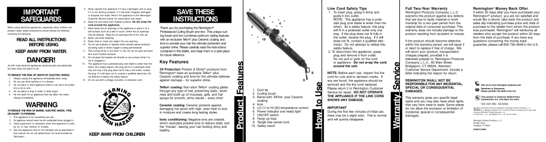 Remington CB-75i manual Product Features, Warranty Service 