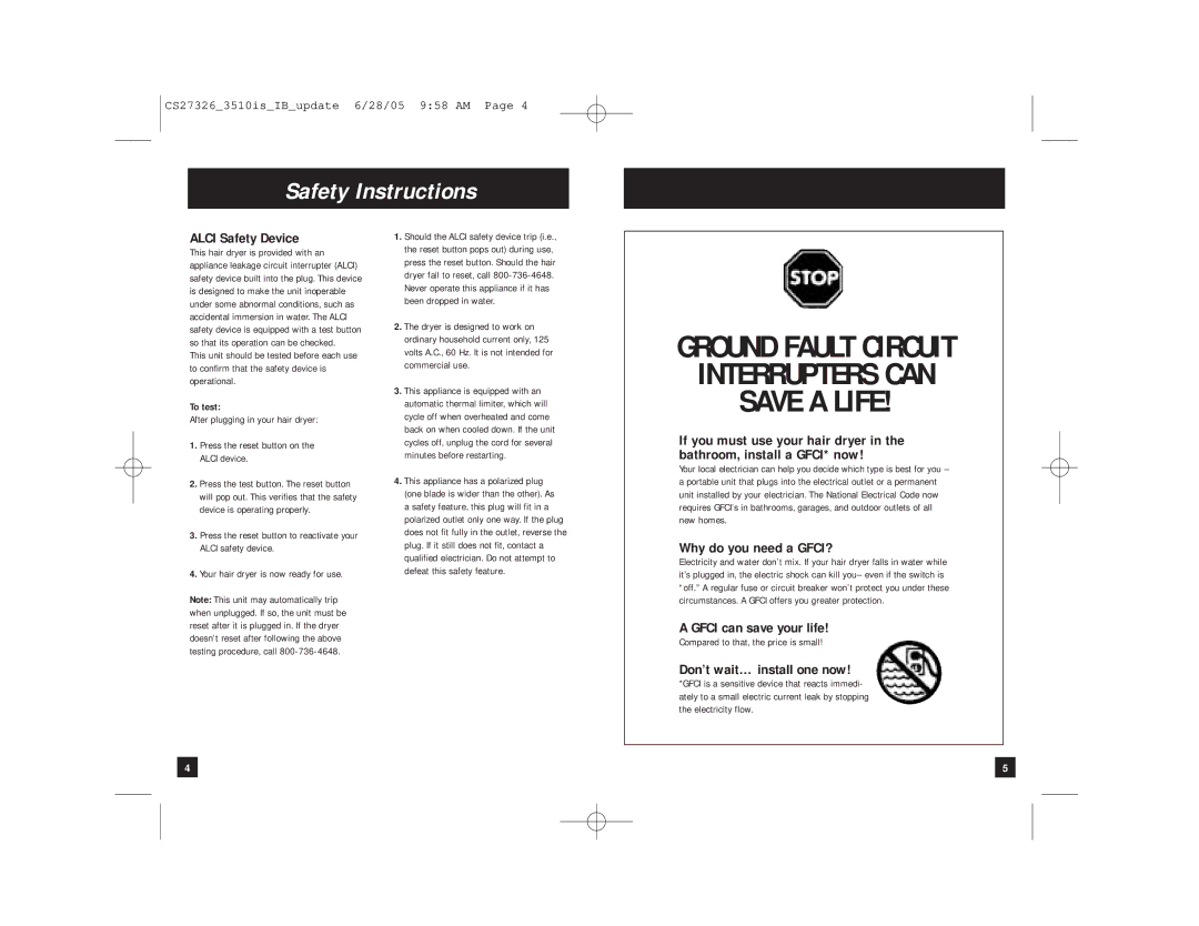 Remington D-3510is manual Safety Instructions, Alci Safety Device, Why do you need a GFCI?, Gfci can save your life 