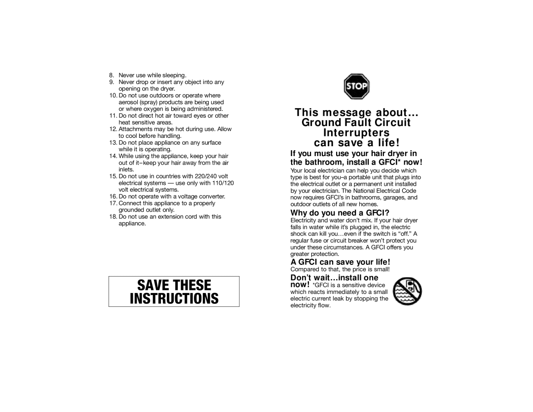 Remington DC-1625 operating instructions Save These Instructions 