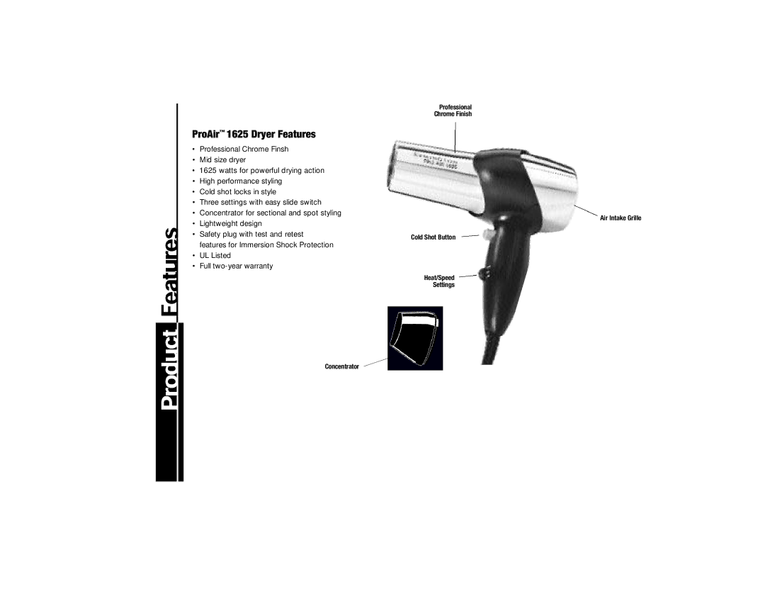 Remington DC-1625 operating instructions ProAir 1625 Dryer Features 