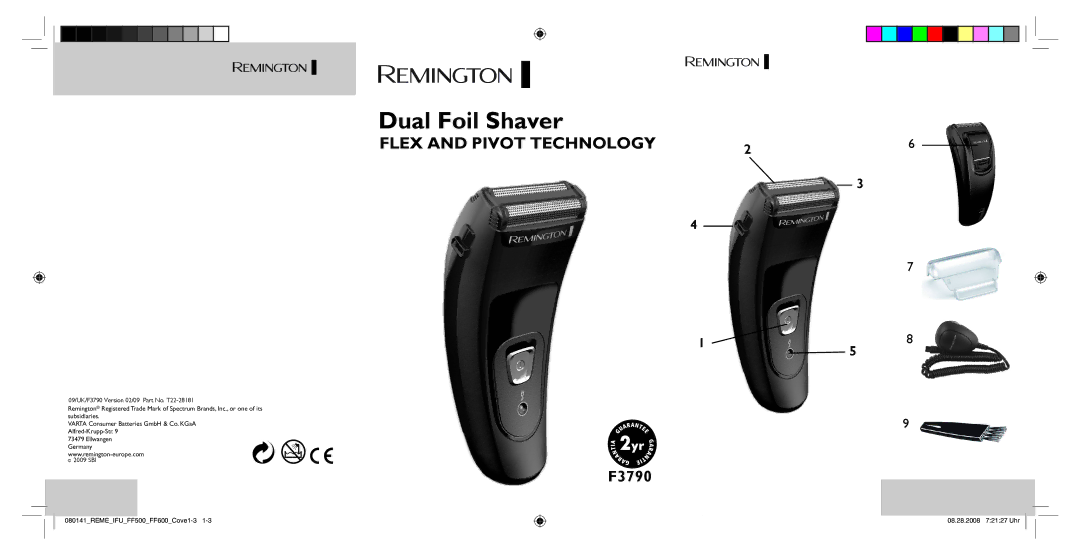 Remington F-3790 manual Dual Foil Shaver 