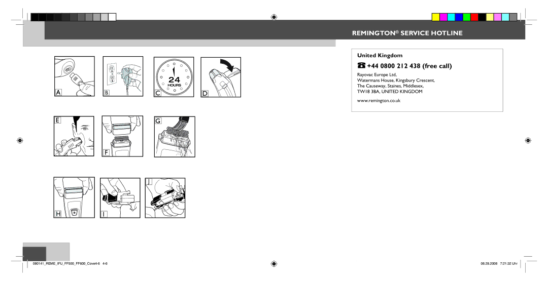 Remington F-3790 manual Remington Service Hotline 