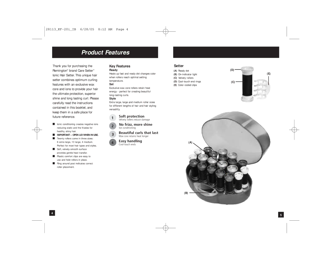 Remington hairsetter manual Product Features 