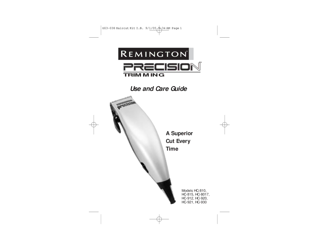 Remington HC-810, HC-815, HC-8017, HC-912, HC-920, HC-921, HC-930, G03-038 manual Trimming 