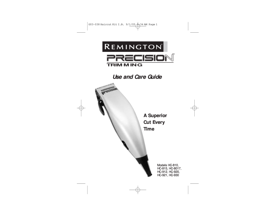 Remington HC-810, HC-815, HC-8017, HC-912, HC-920, HC-921, HC-930, G03-038 manual Trimming, Use and Care Guide 