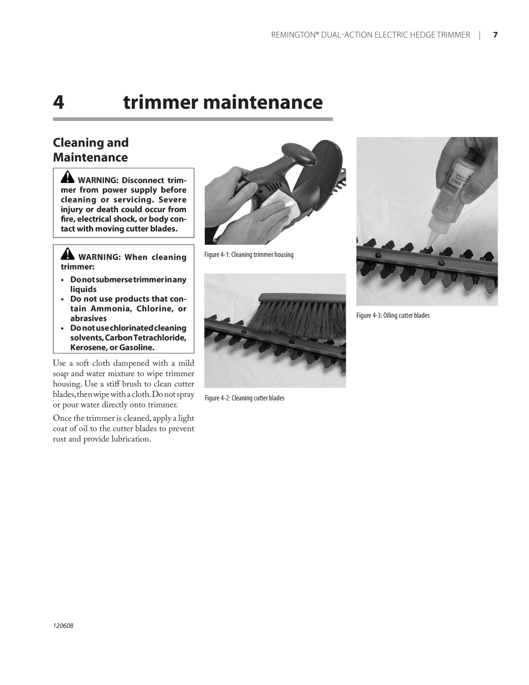 Remington HT2216A, HT2516A, HT2717A owner manual Trimmer maintenance, Cleaning Maintenance 