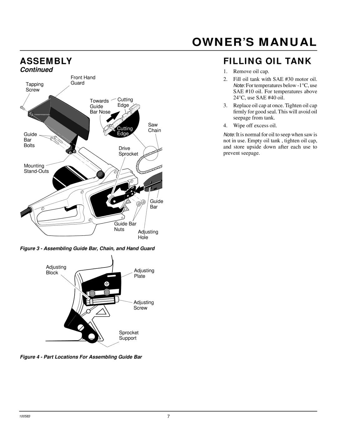 Remington EL-7 14-inch, LNT-2 8-inch, LNT-2 10-inch, LNT-3 12-inch, EL-7 16-inch owner manual Filling OIL Tank, Edge 