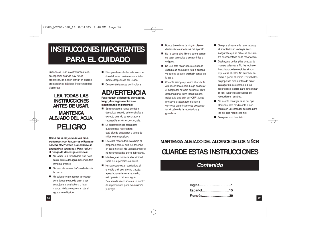 Remington MB-300, MB-200 manual Contenido 