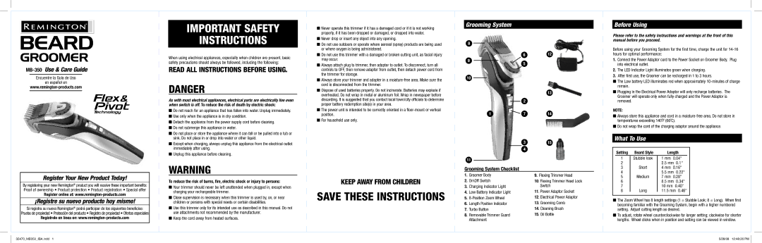 Remington MB-350 important safety instructions Grooming System Before Using, What To Use 