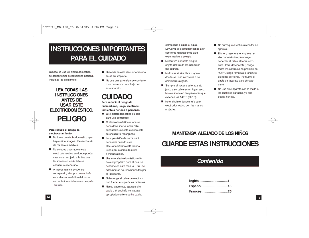 Remington MB-400 manual Contenido 