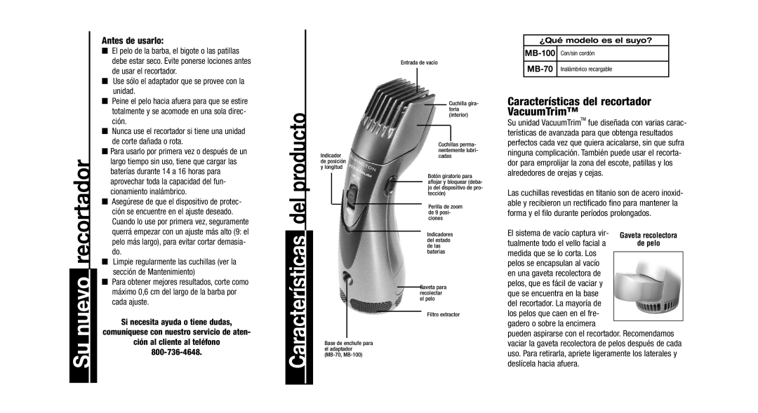 Remington MB-70, MB-100 important safety instructions Antes de usarlo, Con/sin cordón, Inalámbrico recargable 