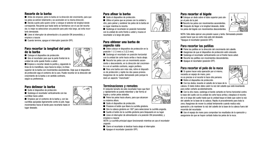 Remington MB-70, MB-100 Terminaciones y remates, Para recortar las patillas, Para recortar el pelo de la nuca 