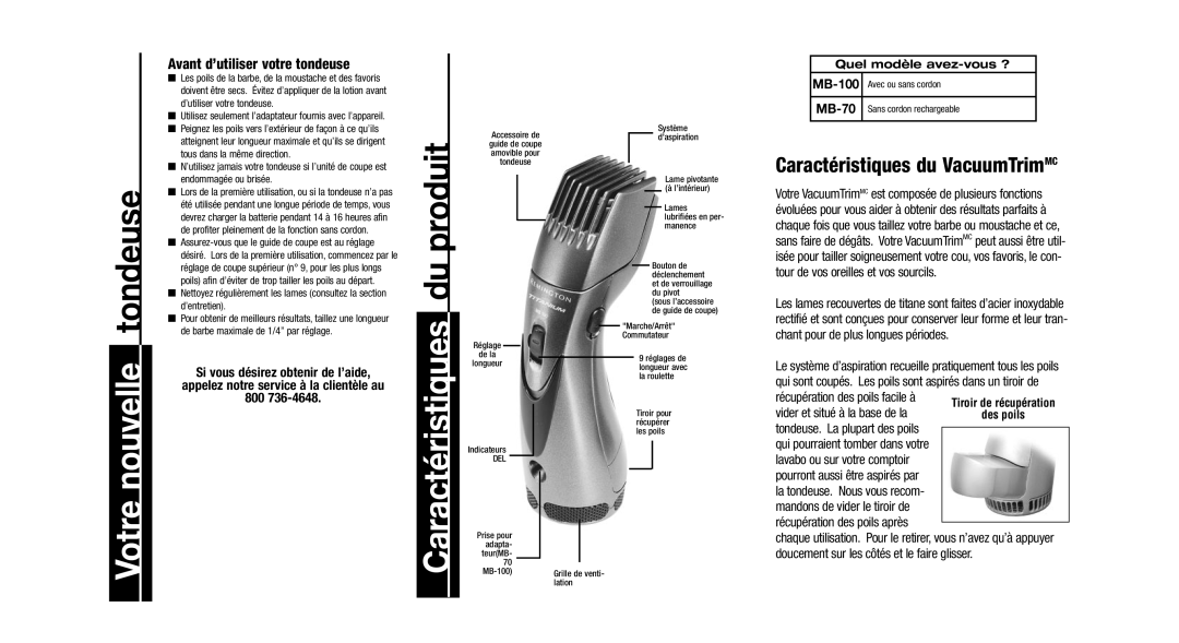 Remington MB-70, MB-100 Caractéristiques du produit, Avant d’utiliser votre tondeuse, Avec ou sans cordon 