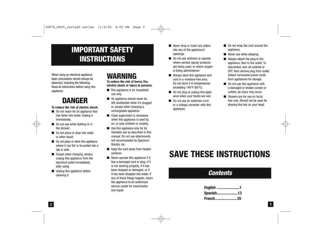 Remington MC R-835, MC R-830 manual Important Safety Instructions 