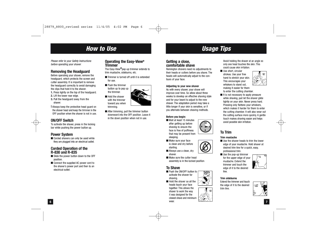 Remington MC R-835, MC R-830 manual How to Use Usage Tips 