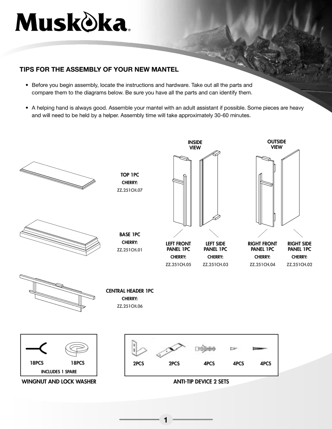 Remington MM251CH warranty Tips for the Assembly of your new Mantel, TOP 1PC 