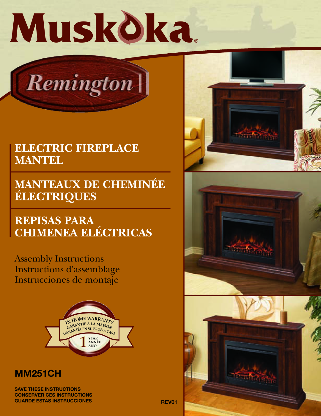Remington MM251CH warranty REV01, ELECTRIC Fireplace MANTEL, Manteaux De Cheminée Électriques, Instrucciones de montaje 