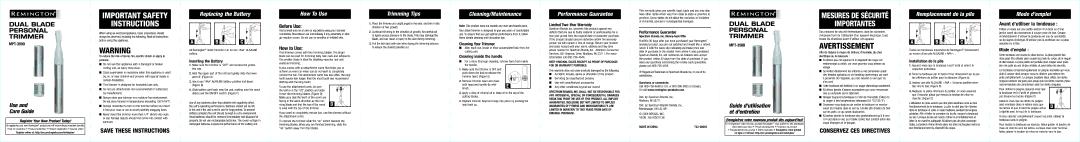 Remington MPT-3500 important safety instructions Replacing the Battery, How To Use, Trimming Tips, Cleaning/Maintenance 