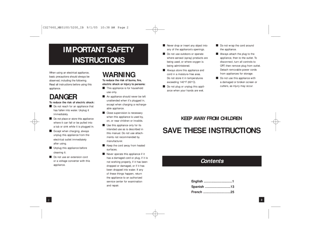 Remington MS-5100, MS-5200 manual Contents 