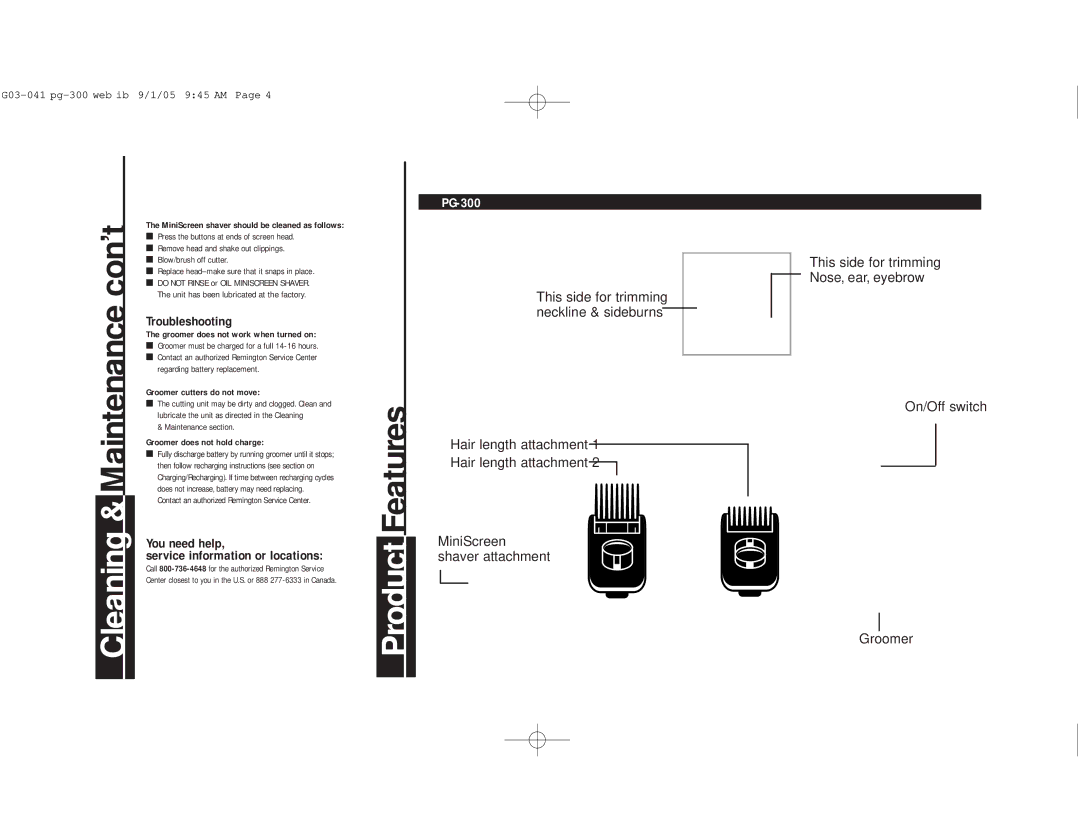 Remington PG-300 important safety instructions Troubleshooting, You need help Service information or locations 