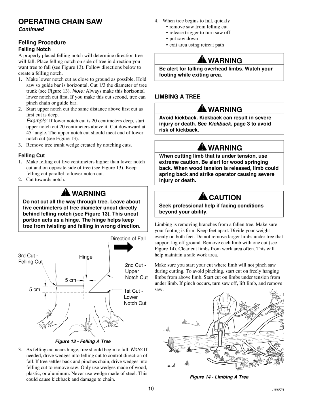 Remington Power Tools 100271-01 owner manual Felling Procedure, Limbing a Tree 