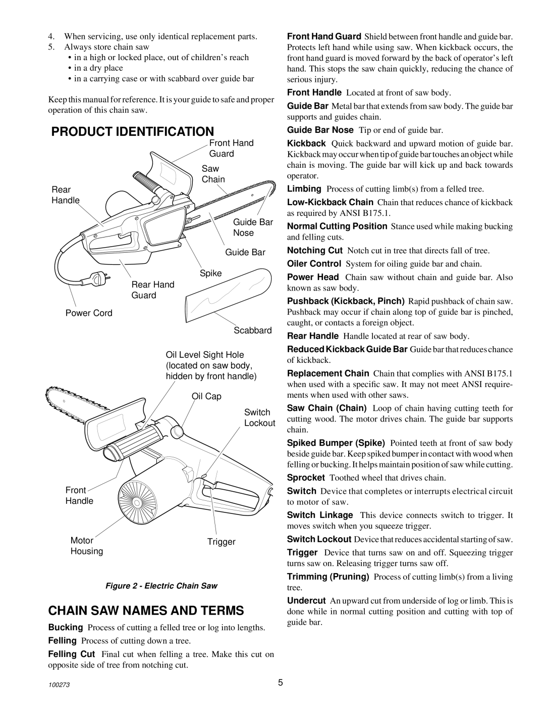 Remington Power Tools 100271-01 owner manual Product Identification, Chain SAW Names and Terms 